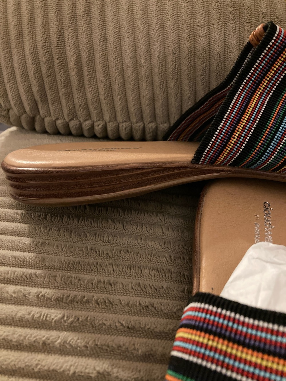 Cloudwalkers Tan Sandal with Multicolor Striped Band 10 WIDE - Picture 2 of 3